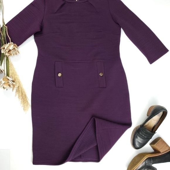Nina Leonard Purple Ribbed Sheath Dress Med - Picture 8 of 13
